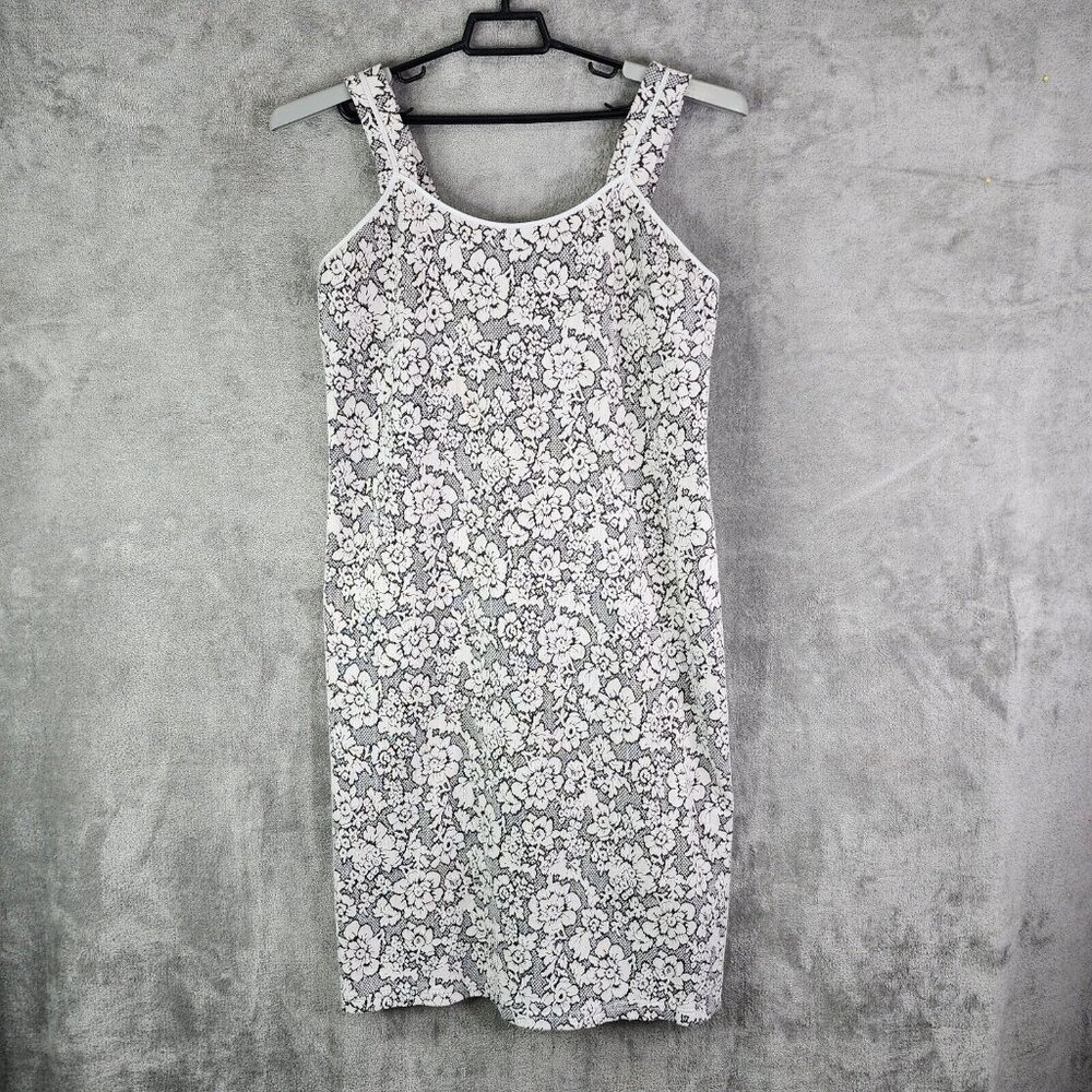 Womens Vintage Mary McFadden Black White Floral Dress Sleeveless Size Large